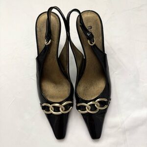 Vintage Etienne Aigner Black Heels with Chain Detail